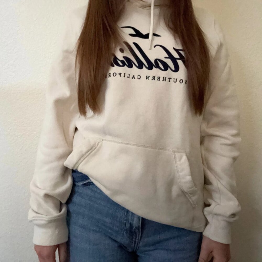 Hollister Cream Logo Hoodie Size M